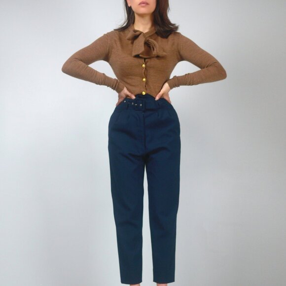 Pink Tartan Merino Wool Caramel Cardigan with Gold Buttons & Tie Neck, sz XS - Picture 3 of 13